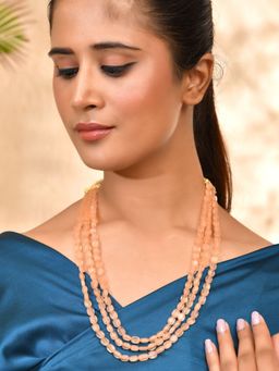 Silvermerc Designs - Peach Multi-Strand Oval Bead Necklace For Women