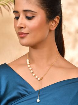 Silvermerc Designs - Gold-Plated Pearl Chain Necklace For Women