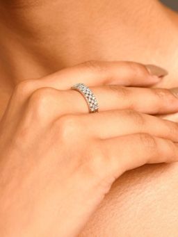 Abdesigns - Enchanting Silver Plated Cubic Zircon Studded Finger Ring White