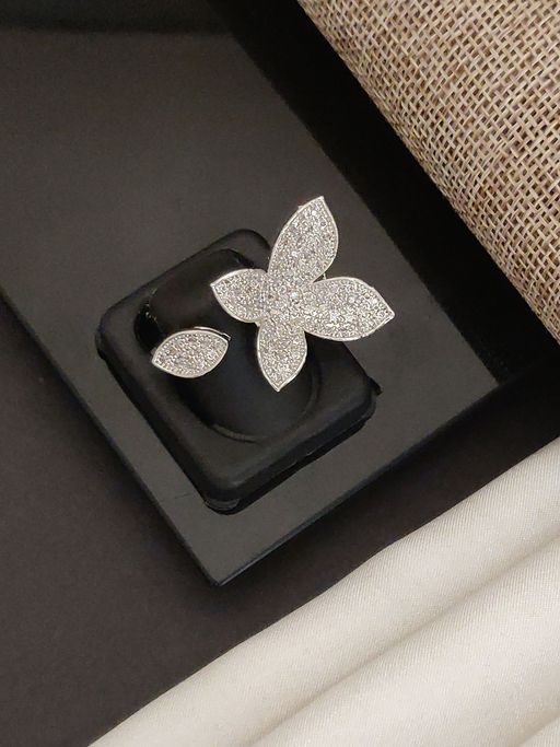 Abdesigns Elegant Silver Plated American Diamond Studded Finger Ring White