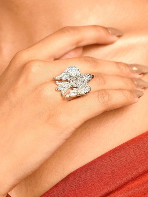 Abdesigns Elegant Silver Plated American Diamond Studded Finger Ring