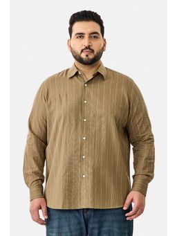 Snitch - Brown Stripes Full Sleeves Regular Casual Plus Size Shirt For Men