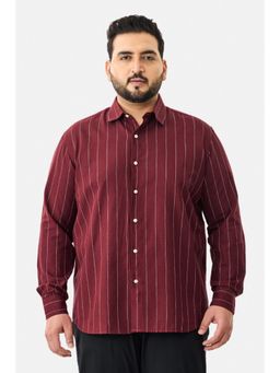Snitch - Burgundy Stripes Full Sleeves Regular Casual Plus Size Shirt For Men