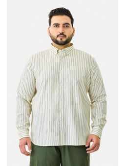 Snitch - Cream Stripes Full Sleeves Regular Casual Plus Size Shirt For Men