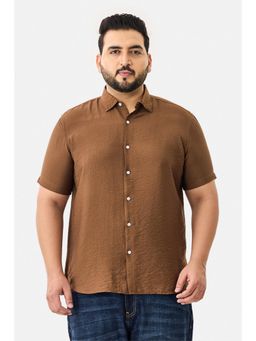 Snitch - Brown Solid Half Sleeves Regular Casual Plus Size Shirt For Men