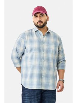 Snitch - Light Blue Checks Full Sleeves Regular Casual Plus Size Shirt For Men