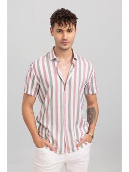 Snitch - Pink Stripes Half Sleeves Slim Casual Shirt For Men