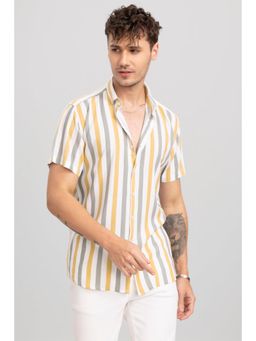 Snitch - Yellow Stripes Half Sleeves Slim Casual Shirt For Men
