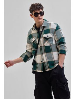 Snitch - Dark Green Checks Full Sleeves Relaxed Casual Overshirt For Men