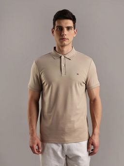 Tommy Hilfiger - Solid Regular Fit Cotton Polo T-Shirt - Beige