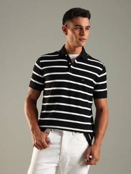 Tommy Hilfiger - Striped Regular Fit Cotton Polo T-Shirt - Black