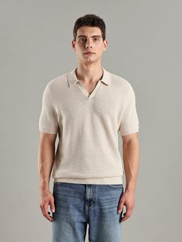 Tommy Hilfiger - Texture Regular Fit Cotton Polo T-Shirt - Beige