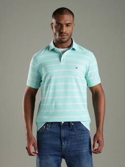 Tommy Hilfiger - Striped Regular Fit Cotton Polo T-Shirt - Green