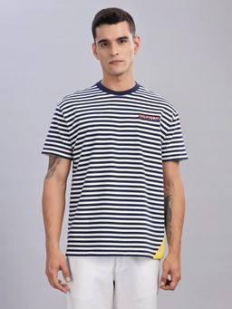 Tommy Hilfiger - Striped Relaxed Fit Cotton T-Shirt - Navy Blue