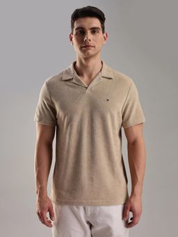 Tommy Hilfiger - Textured Regular Fit Cotton Polo T-Shirt - Beige