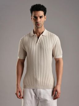 Tommy Hilfiger - Textured Regular Fit Cotton Polo T-Shirt - Beige