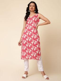 Bani Women - Sleeveless Printed Pink Kurta