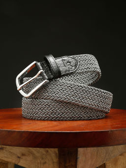 Louis Stitch - Men Black And White Braided Elastic Stretch Belt with Leather Tipped End