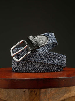 Louis Stitch - Men Denim Blue Braided Elastic Stretch Belt with Leather Tipped End