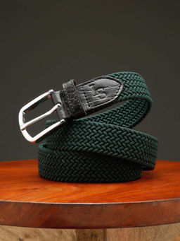 Louis Stitch - Men Sacramento Green Braided Elastic Stretch Belt with Leather Tipped End