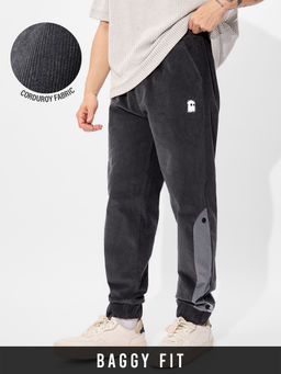 The Souled Store - Originals Corduroy Charcoal Men Oversized Joggers