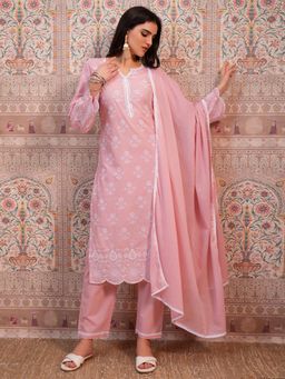 VISHUDH - Women Pink Embroidered Kurta with Pant & Dupatta (Set of 3)