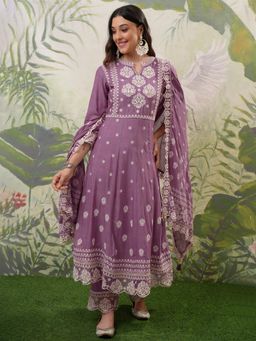 VISHUDH - Women Purple Embroidered Kurta with Pant & Dupatta (Set of 3)