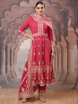 VISHUDH - Women Red Printed Kurta with Pant & Dupatta (Set of 3)