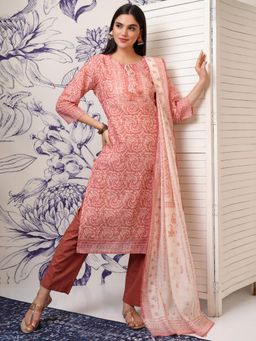 VISHUDH - Women Rust Printed Kurta with Pant & Dupatta (Set of 3)