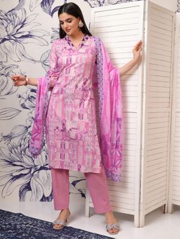 VISHUDH - Women Pink Printed Kurta with Pant & Dupatta (Set of 3)