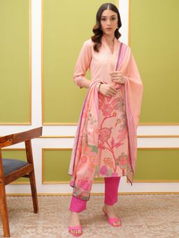 VISHUDH - Women Pink Printed Kurta with Pant & Dupatta (Set of 3)