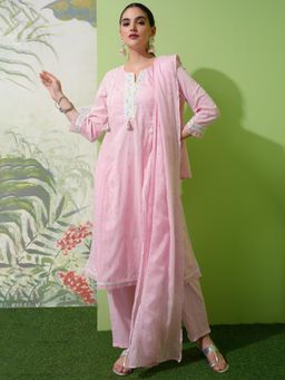 VISHUDH - Women Pink Woven Kurta with Pant & Dupatta (Set of 3)