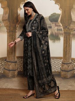 VISHUDH - Women Black Printed Anarkali Kurta with Pant & Dupatta (Set of 3)