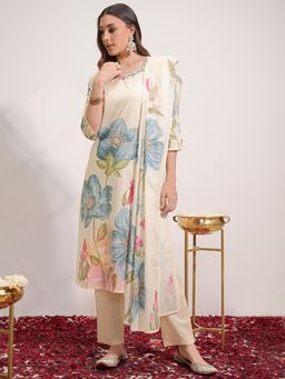 VISHUDH - Women Off White Floral Kurta with Pant & Dupatta (Set of 3)
