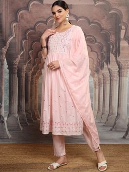 VISHUDH - Women Pink Embroidered Kurta with Pant & Dupatta (Set of 3)