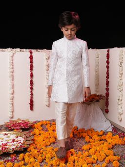 Vastramay - Boys Cream Sherwani & Churidar (Set of 2)