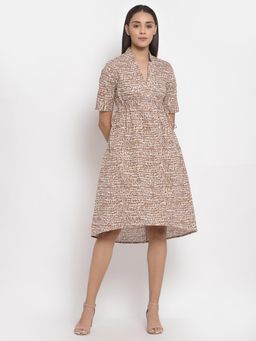 Ayrolane - Coral Printed Wide Neckline Notch Collar Dress