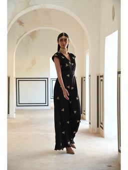 Ease Clothing - Black Big Butti Embroidered Loose Jumpsuit with Belt (Set of 2)