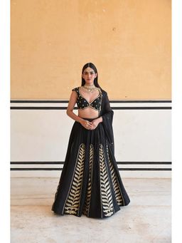 Ease Clothing - Black Embroidered Lehenga with Blouse and Dupatta (Set of 3)