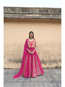 Ease Clothing - Pink Embroidered Lehenga with Blouse and Dupatta (Set of 3)