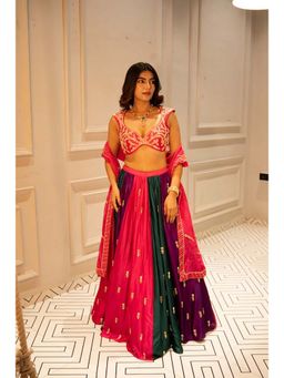 Ease Clothing - Multi-Colour Embroidered Blouse with Lehenga and Dupatta (Set of 3)