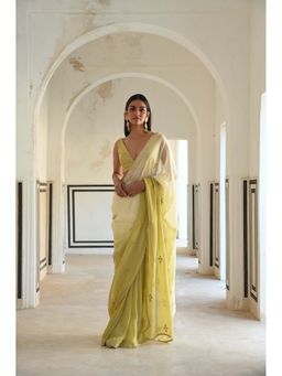 Ease Clothing - Green Ombre Floral Butti Embroidered Saree with Stitched Blouse