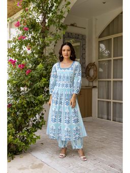 Hezal - Jugni Sky Blue Abhaya Kurta with Salwar (Set of 2)