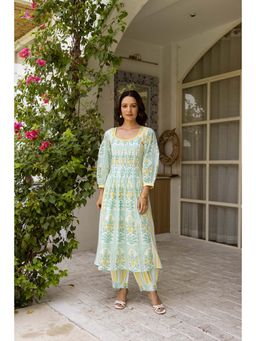Hezal - Jugni Green Abhaya Kurta with Salwar (Set of 2)