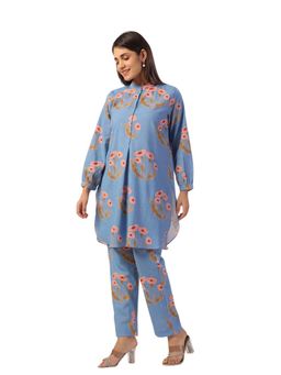 JAIPURRANG - Powder Blue Digital Print Floral Cotton Linen Co-Ord (Set of 2)