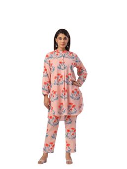 JAIPURRANG - Peach Digital Print Floral Cotton Linen Co-Ord (Set of 2)