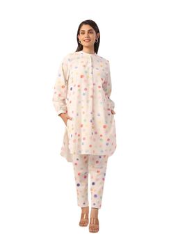 JAIPURRANG - White Polka Dot Digital Print Cotton Linen Co-Ord (Set of 2)