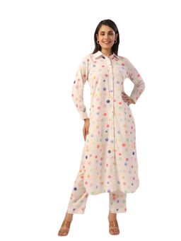 JAIPURRANG - White Polka Dot Digital Print Cotton Linen Co-Ord (Set of 2)