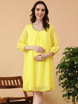 Oxolloxo - Yellow Solid Relaxed Maternity Dress