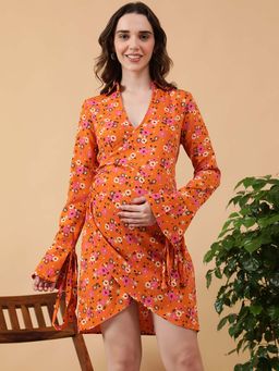 Oxolloxo - Orange Floral Relaxed Maternity Dress